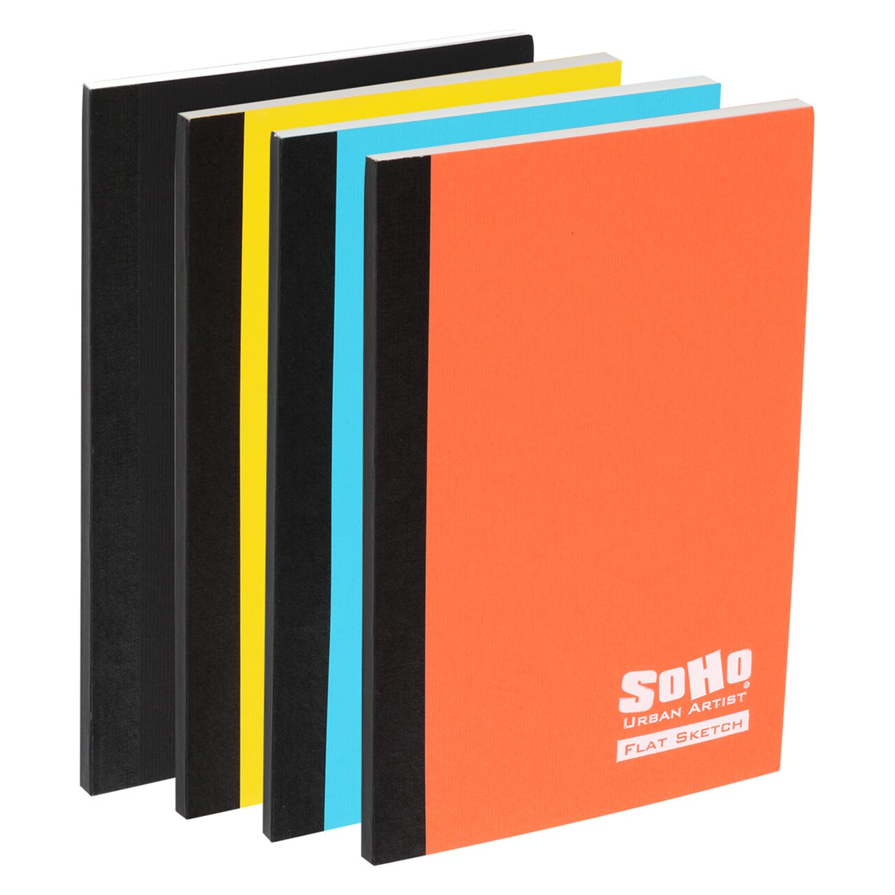 SoHo Urban Artist Tape Bound Lay Flat Sketch Book, Multicolor, 4x6" 4 Pack, 30 Sheets Each (120 total) Smooth Mixed Media Sketchbook, 71lb. (106 gsm) Paper Travel Art Journal, Soft Cover